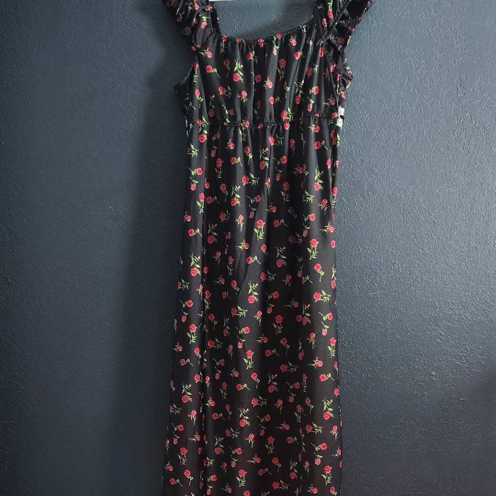Inspired Hearts Black Slip Dress with Pink Floral Print - Picture 7 of 10